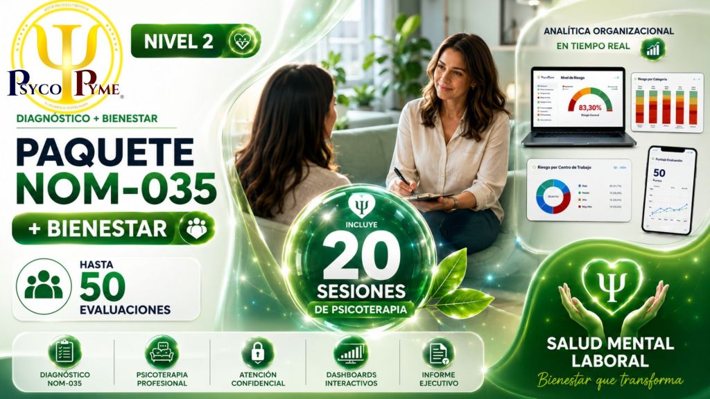 Paquete NOM-035 (50 evaluaciones) + Salud Mental (20 sesiones psicoterapia)