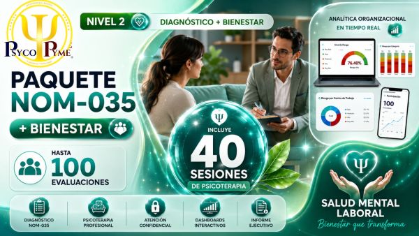 Paquete NOM-035 (100 evaluaciones) + Salud Mental (40 sesiones psicoterapia)
